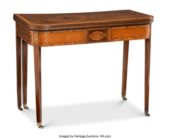 28098: A George III Carved Wood Inlaid Card Table, circ