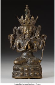 28104: A Bronze Seated Figure of Shadakshari Lokeshvara