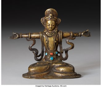 28106: A Bronze Indra Figure 3-7/8 x 5 x 2-1/2 inches (