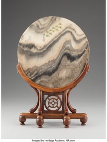 28116: A Chinese Round Marble Table Screen, 20th centur