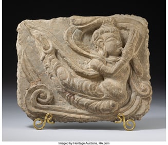 28117: A Chinese Carved Stone Relief of a Flying Celest