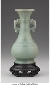 28121: A Chinese Longquan Celadon-Glazed Double-Handled