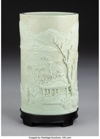 28124: A Chinese Celadon-Glazed Molded Ceramic 'Landsca