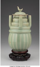 28126: A Chinese Longquan Celadon-Glazed Lobed Vase and