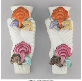 28134: A Pair of Chinese Famille Rose Molded 'Lingzhi'