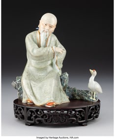 28137: A Chinese Polychrome Enameled Figure of Wang Xiz