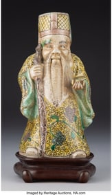 28138: A Chinese Famille Verte Figure of Shoulao with S