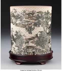 28142: A Chinese Cut-Ceramic Grisaille Decorated Brushp