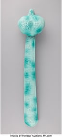 28148: A Chinese Blown Green Glazed Ruyi Scepter on Sta