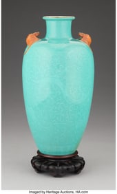 28149: A Chinese Turquoise-Glazed and Bat-Form Handled