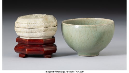 28165: Two Korean Glazed Ceramic Table Articles 2-1/4 x