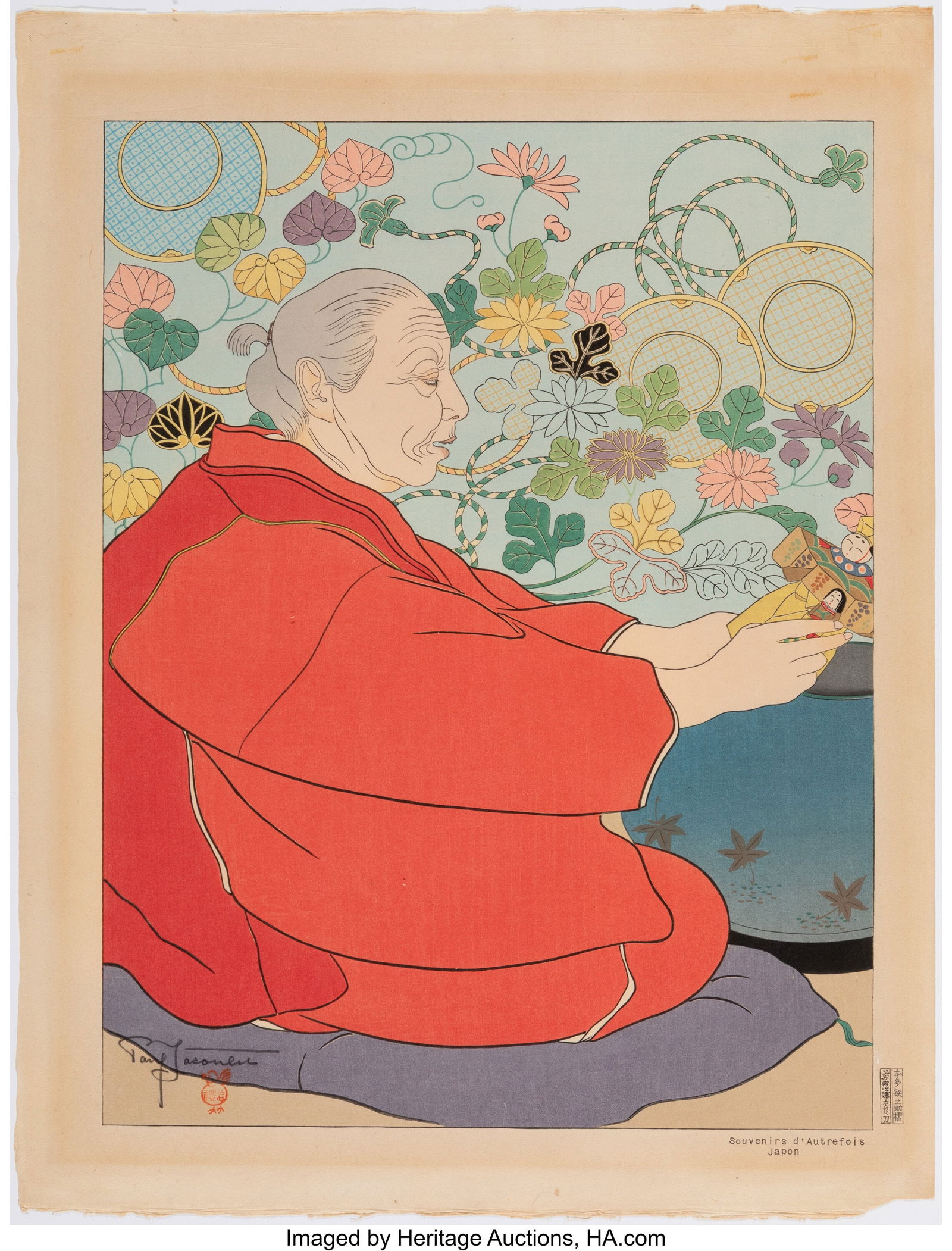 Paul Jacoulet (French, 1902-1960) Old Memories,: Paul Jacoulet (French, 1902-1960) Old Memories, Japan (Souvenirs d'Autrefois, Japon), 1941 Woodblock print 18-1/2 x 14-1/8 inches (47.0