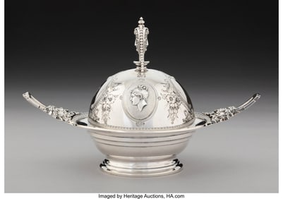 28184: A Wood & Hughes Coin Silver Covered Butter Dish