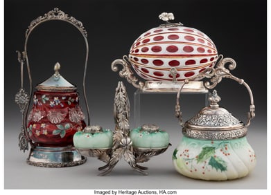 28187: Four Silver-Plated and Glass Table Articles Mark