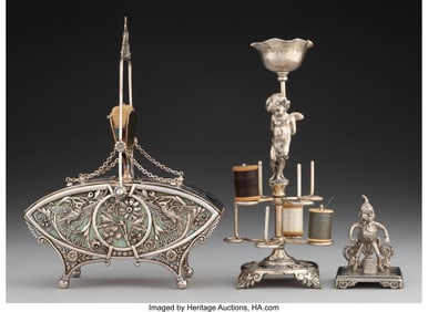 28189: Three American Silver-Plated Table Top Sewing Ar