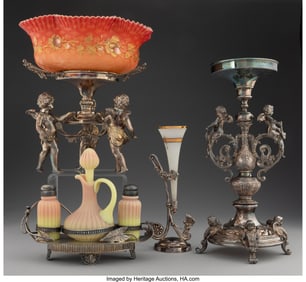 28190: Four American Silver-Plated and Glass Table Arti