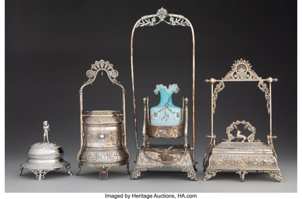 28191: Four American Silver-Plated Jewelry Boxes, mid 1