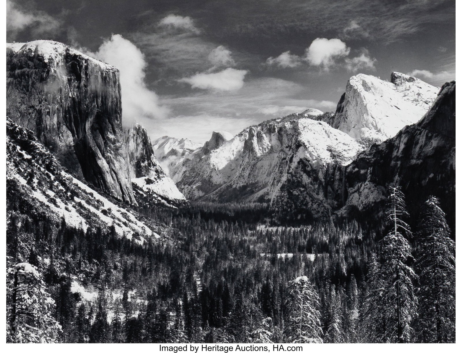 Ansel Adams (American, 1902-1984) Yosemite Valle: Ansel Adams (American, 1902-1984) Yosemite Valley from Inspiration Point, Winter Yosemite National Park, California, circa 1940 Gelatin silver print, printed la