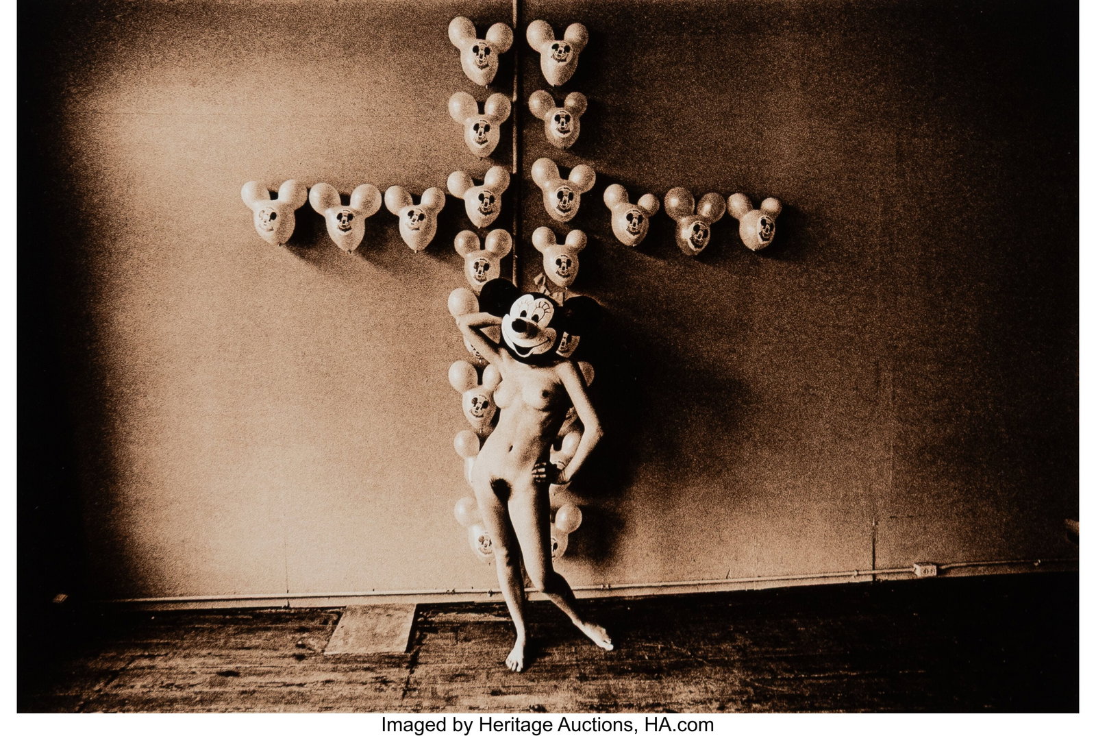 Les Krims (American, b. 1943) The Static Electri: Les Krims (American, b. 1943) The Static Electric Effect of Minnie Mouse on Mickey Mouse Balloons, 1968 Toned gelatin silver print, printed 1972 4-1/2 x 6-3/