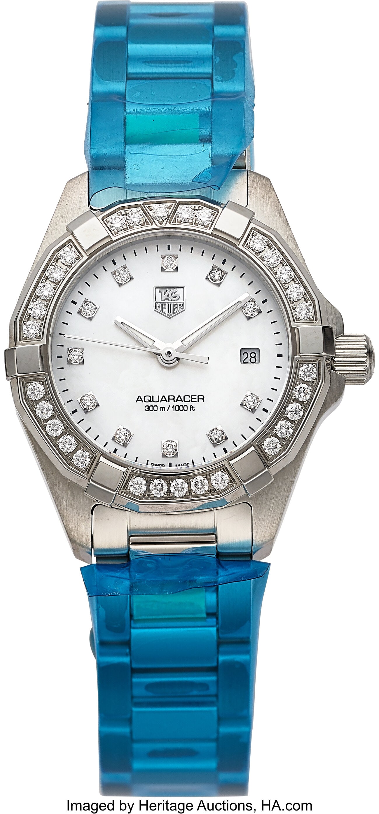 TAG Heuer Aquaracer Reference WAY1414.BA0920 Sta: TAG Heuer Aquaracer Reference WAY1414.BA0920 Stainless Womans Steel and Diamond Wristwatch Case: 27mm, Stainless Steel Dial: White Mother of Pearl , Stick hands Movement