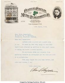 38002&colon; Charlie Chaplin Signed Letter to Fan &lpar;1918&rpar;&period;  Vi