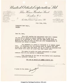 38006&colon; Frederick Kerr Signed United Artists and Samuel 