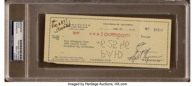 38015&colon; Errol Flynn Signed Check &lpar;1946&rpar;&period;  Vintage origin