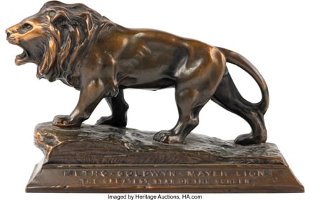 38046&colon; MGM Studios Bronze Lion Paperweight &lpar;ca&period; 1940s&rpar;&period;