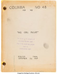 38081&colon; His Girl Friday &lpar;Columbia&comma; 1940&rpar;&comma; Revised Final 