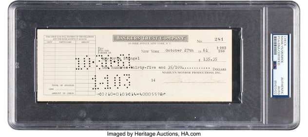 38125&colon; Marilyn Monroe Signed Check &lpar;1961&rpar;&period; Vintage orig
