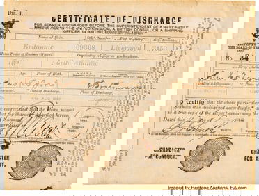 38495&colon; Captain Edward J&period; Smith Signed Certificate of Di