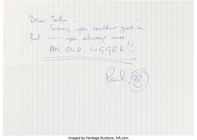 38590&colon; Paul McCartney Signed Letter with John Kelly Sli