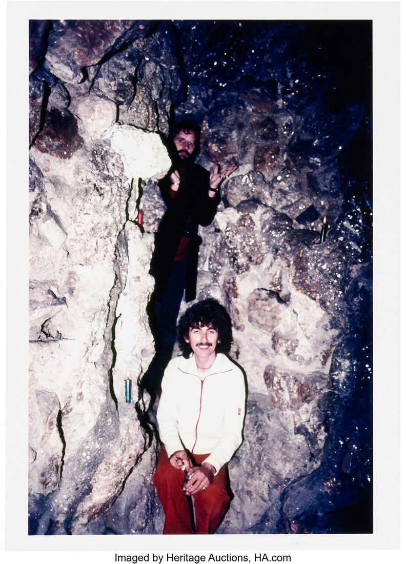 George Harrison & Ringo Starr Color Photos with: George Harrison & Ringo Starr Color Photos with Slides by Nancy Andrews including Full Copyright (1970s). Four photos total, sold with color slides and full copyright,