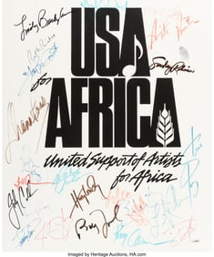 38653&colon; USA For Africa Poster Signed by 25 Artists Inclu