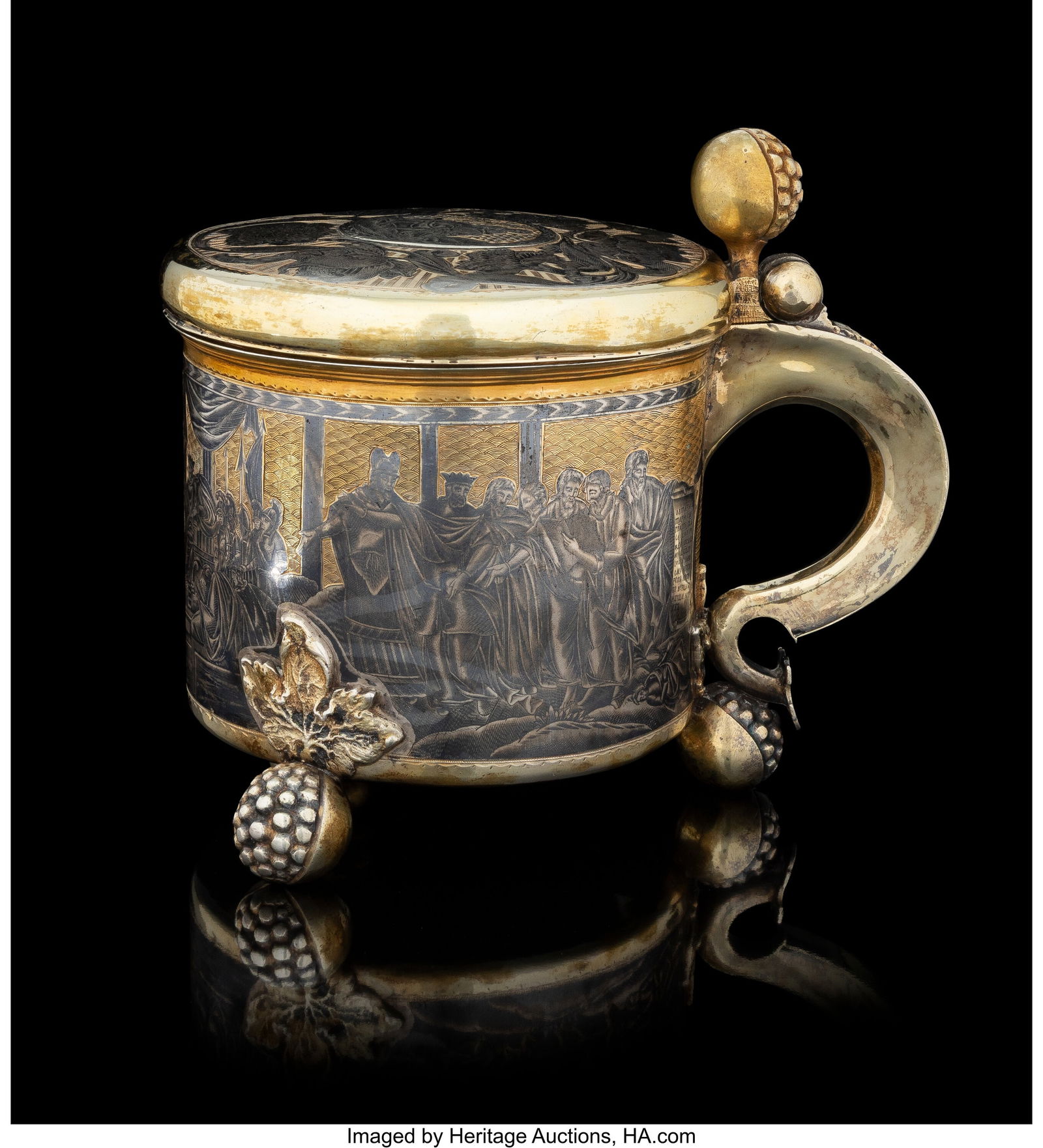 A Rare and Large Gilt Silver Russian Niello Hing (1 of 10)