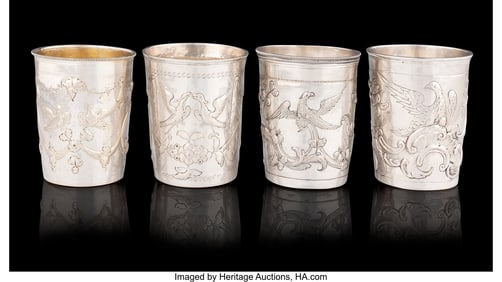 84007&colon; A Group of Four Russian Silver Repoussé Beakers