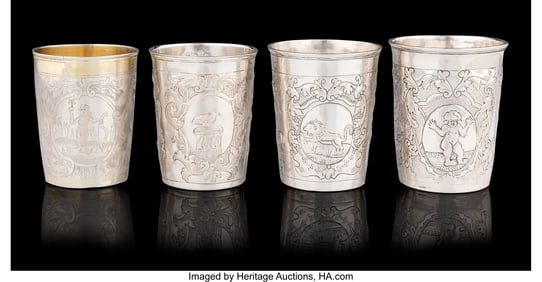 84008&colon; A Group of Four Russian Repoussé Silver Beakers