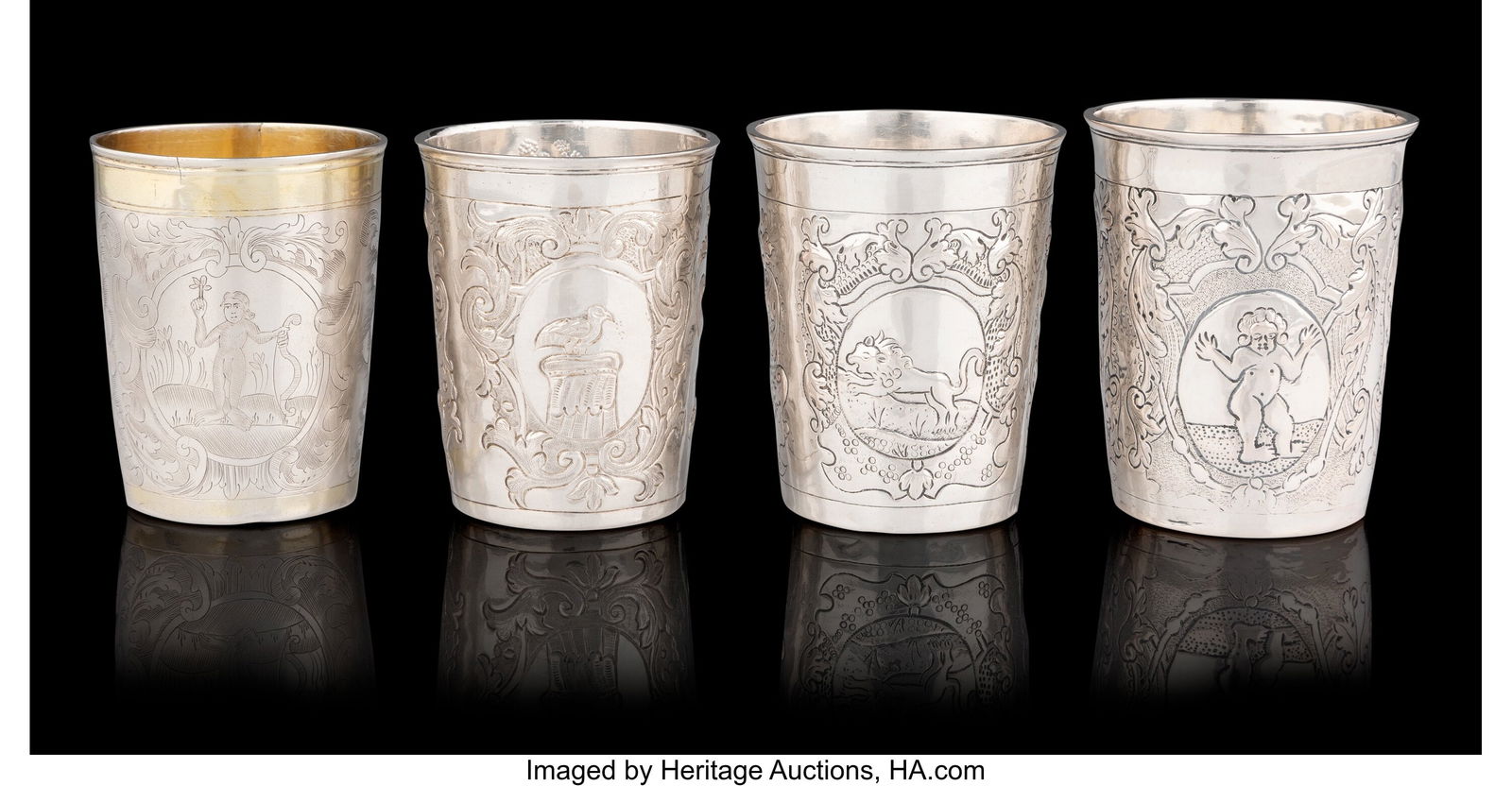 A Group of Four Russian Repoussé Silver Beakers (1 of 6)