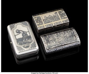 84014&colon; A Group of Three Russian Parcel-Gilt and Niello 