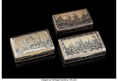 84015&colon; A Group of Three Russian Parcel-Gilt and Niello 