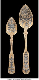 84020&colon; Two Russian Gilt and Niello Silver Spoons One wi