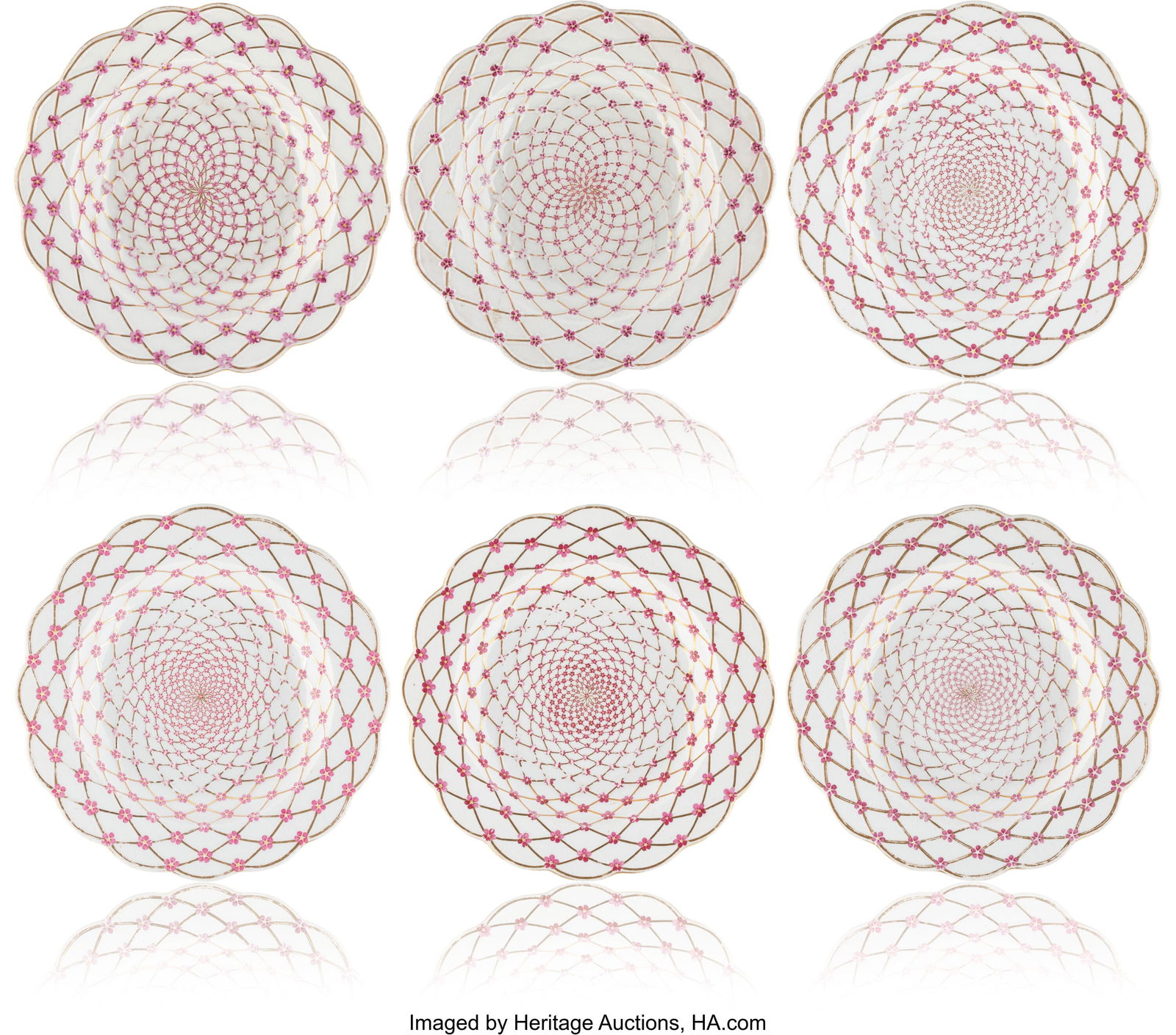 Six Russian Porcelain Soup Plates from Her Majes: Six Russian Porcelain Soup Plates from Her Majesty's Own Dinner Service Imperial Porcelain Factory, St. Petersburg, Period of Empress Elizabeth I Petrovna (1741-1762) 1-3&