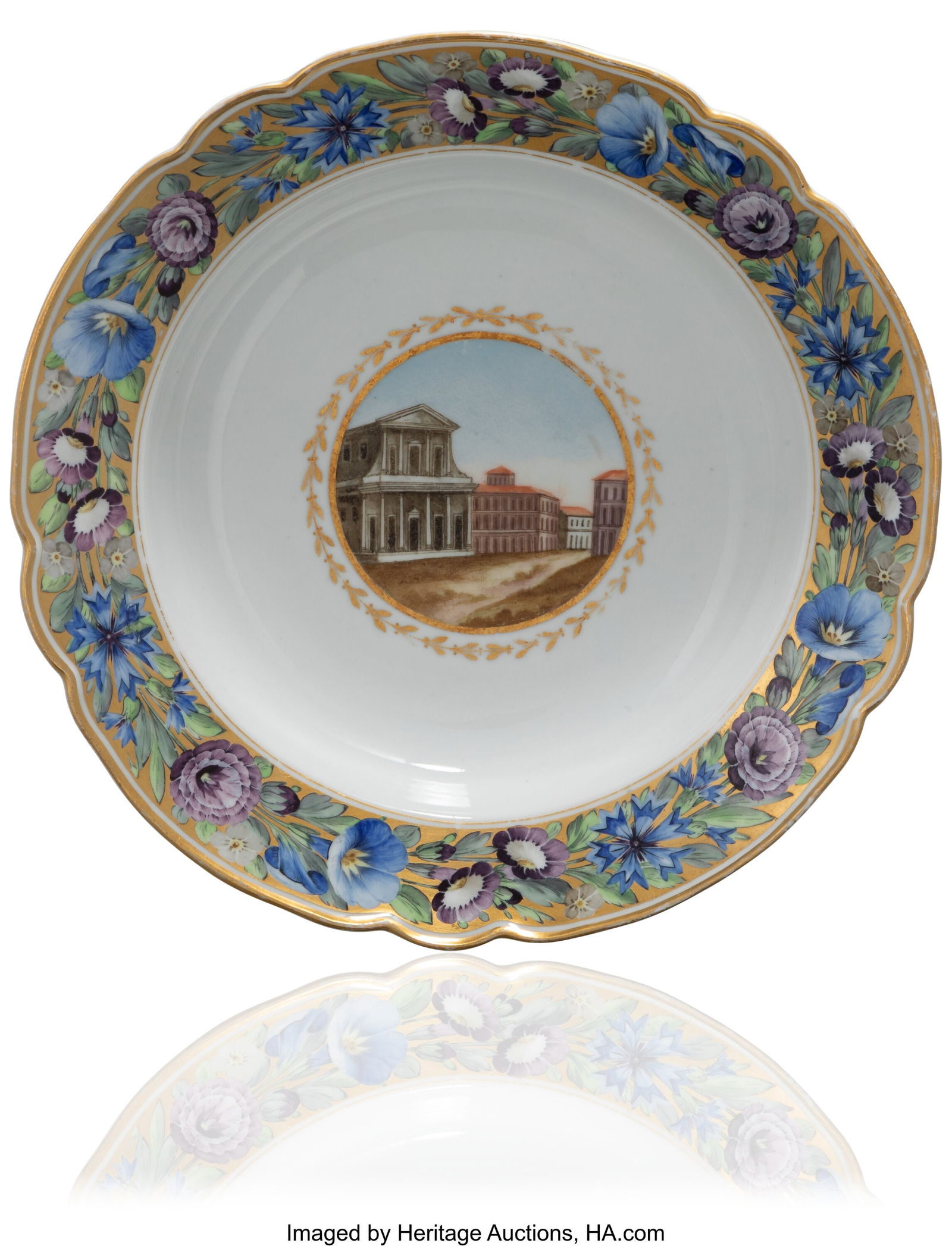 A Russian Porcelain Dinner Plate from the Cabine: A Russian Porcelain Dinner Plate from the Cabinet Service Imperial Porcelain Factory, Period of Paul I (1796-1801), circa 1797, with painted Gatchina Palace inventory numbe