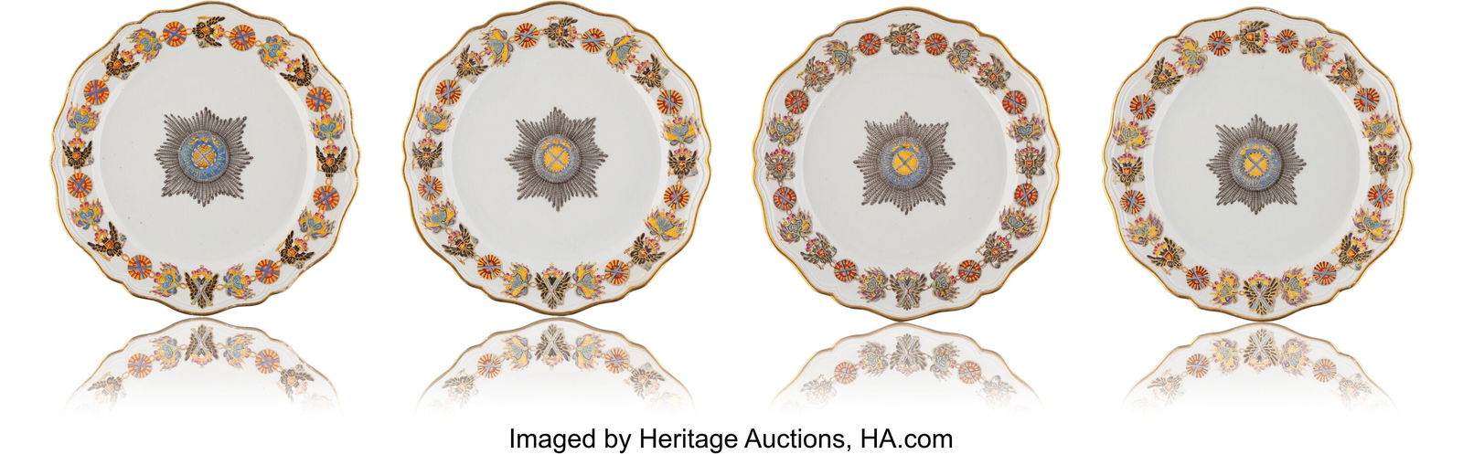 Four Russian Porcelain Dining Plates from the Or: Four Russian Porcelain Dining Plates from the Order of St. Andrew Service Gardner Porcelain Factory, Verbilki, circa 1790 9-1/2 inches (24.1 cm) PROVENANCE&colo
