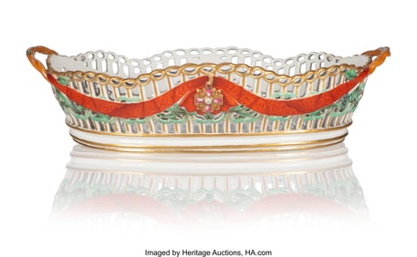 84050&colon; A Large Russian Porcelain Reticulated Basket fro