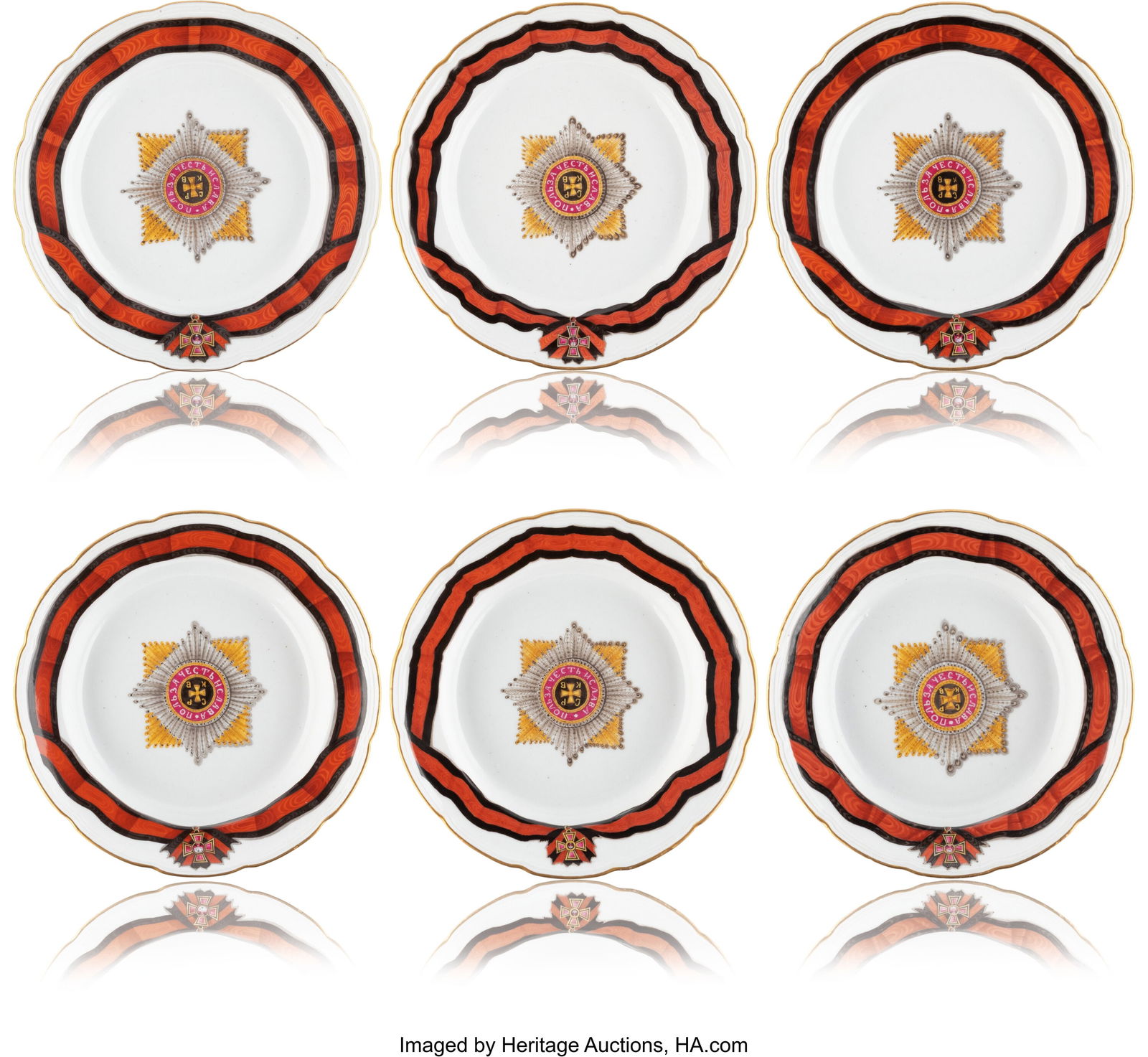 Six Russian Porcelain Dinner Articles from the O: Six Russian Porcelain Dinner Articles from the Order of St. Vladimir Service Gardner Porcelain Factory, Verbilki, Period of Catherine II (1746-1798), circa 1785 1-7&