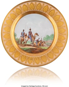 84073&colon; A Russian Porcelain Military Plate&colon; Cossacks of 
