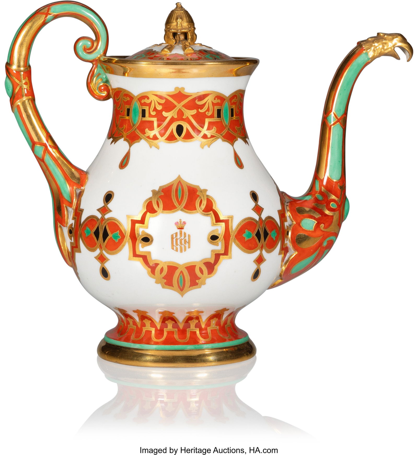 A Rare and Large Russian Porcelain Coffee Pot fr: A Rare and Large Russian Porcelain Coffee Pot from the Grand Duke Konstantin Service Imperial Porcelain Factory, St. Petersburg, Period of Nicholas I (1825-1855), ci