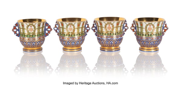 84090&colon; Four Russian Porcelain Two-Handled Cups from the