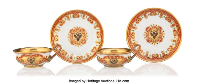 84091&colon; A Pair of Russian Porcelain Cups and Saucers fro